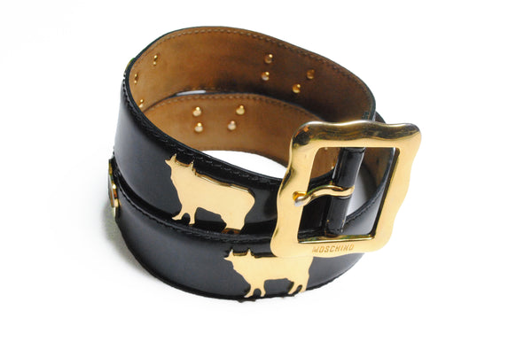vintage moschino heart and cow black leather belt size 40
