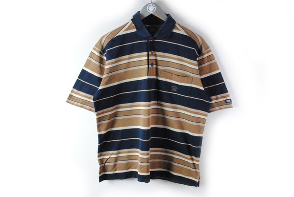 Vintage Paul & Shark Polo T-Shirt Medium striped pattern 90s retro rare cotton made in Italy tee