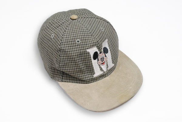 Vintage Disney Mickey Mouse Cap gray suede big logo hat
