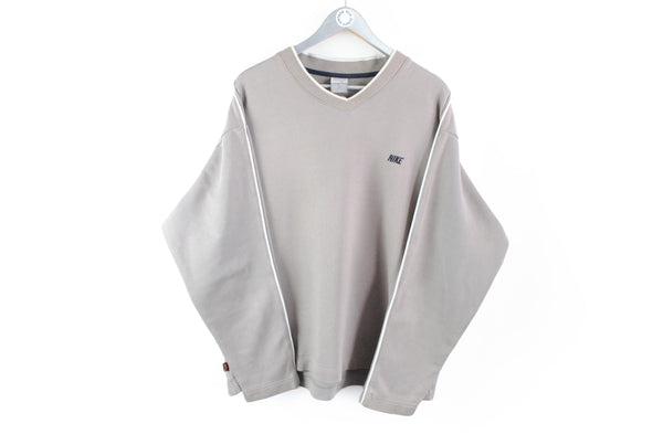 Vintage Nike Sweatshirt XLarge gray v-neck sport jumper
