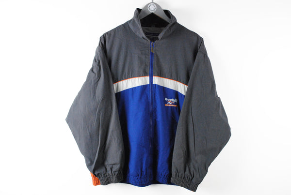 Vintage Reebok Track Jacket Large big logo gray blue 90s Classic sport jacket