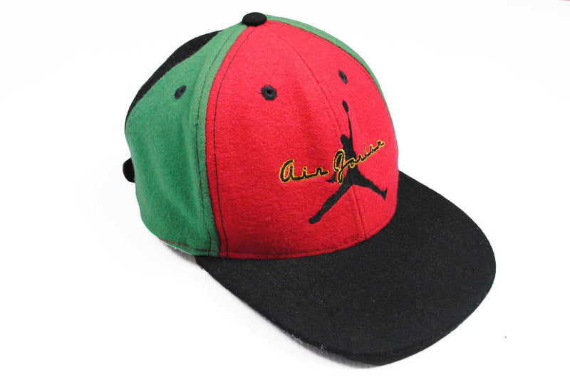 Vintage Nike Air Jordan Cap wool multicolor green red big logo hat 90s
