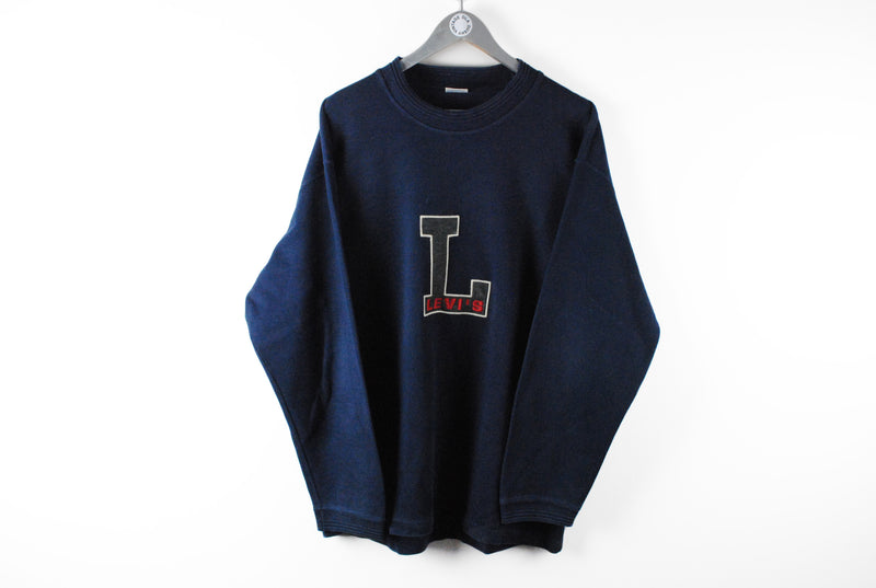 Vintage Levis Sweatshirt Large big logo sport classic USA Jumper navy blue