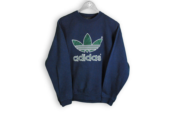 vintage adidas big logo embroidery sweatshirt navy blue green men's medium size