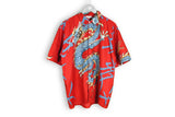 Vintage Hawaii Japan Style Shirt big dragon pattern logo red Japanism print