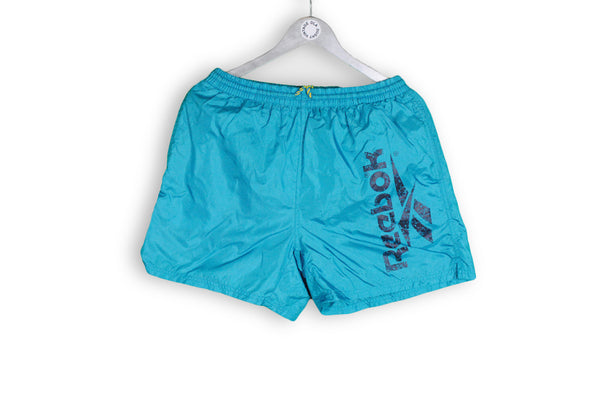 vintage reebok blue swimming sport shorts retro big logo