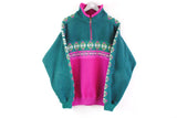 Vintage Fleece 1/4 Zip Large / XLarge green pink sweater classic 90s winter ski sweater