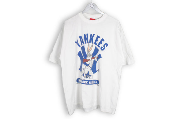 Vintage 1994 Warner Bros Bugs Bunny x MLB Yankees New York T-Shirt Large / XLarge baseball 90s looney tunes white big logo tee