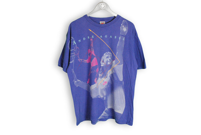 Vintage Nike Andre Agassi T-Shirt XLarge purple big logo tennis challenge court 