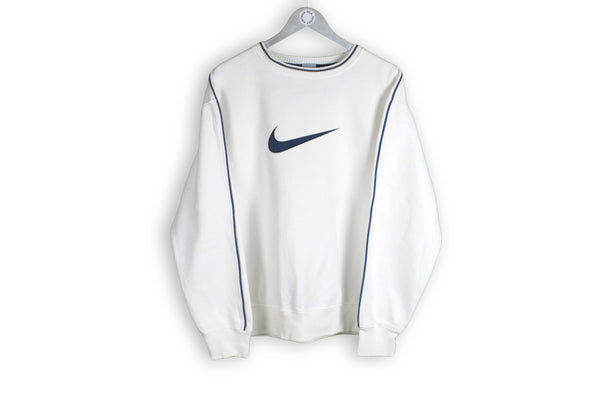 vintage nike big logo sweatshirt white blue swoosh