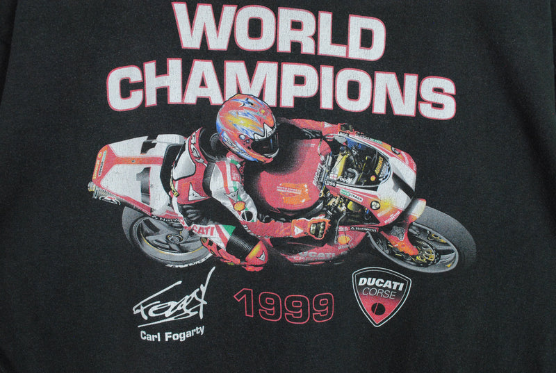 Vintage Carl Fogarty Foggy Ducati 1999 World Champions Moto Sport T-Shirt XLarge