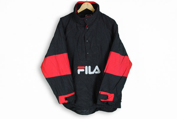 vintage fila anorak black red big logo