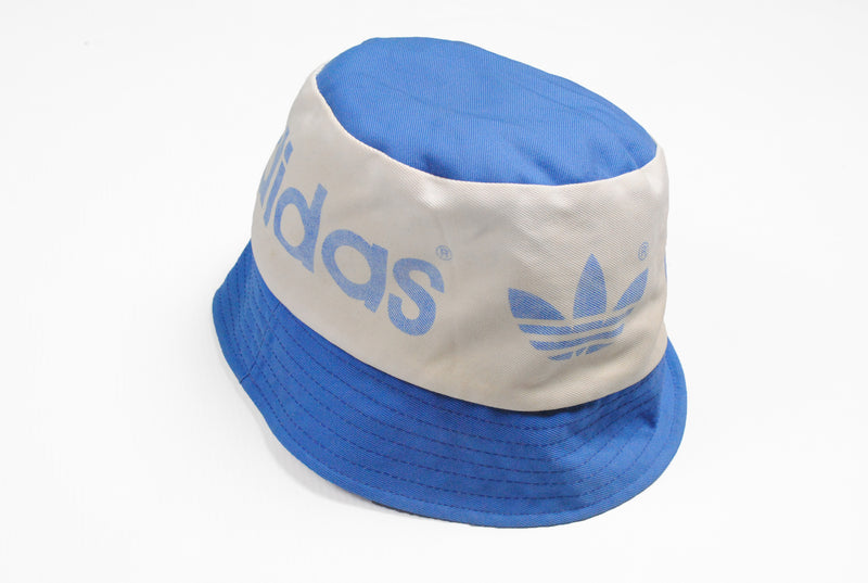 Vintage Adidas Bucket Hat 70s 80s white blue cap big logo retro athletic style