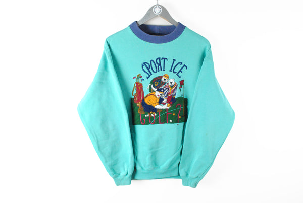 Vintage Sport Ice Golf Sweatshirt Medium bears green blue big logo 80s made in Italy Jumper