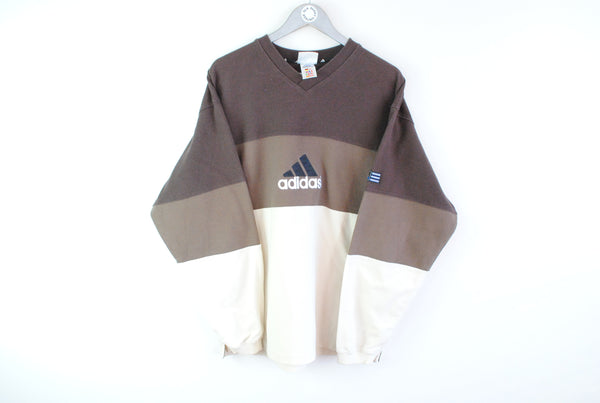 Vintage Adidas Sweatshirt XLarge brown beige big logo 90s retro sport jumper