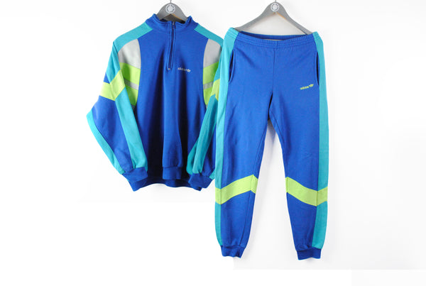 Vintage Adidas Tracksuit (Sweatshirt + Pants) Small blue green 90s retro sport suit