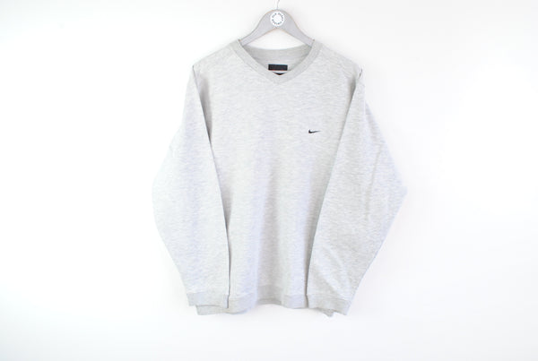 Vintage Nike Sweatshirt Large gray small swoosh logo retro 90s sport jumper v-neck