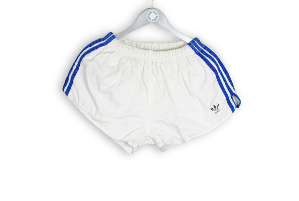 vintage adidas cotton shorts white blue made in west germany 80s