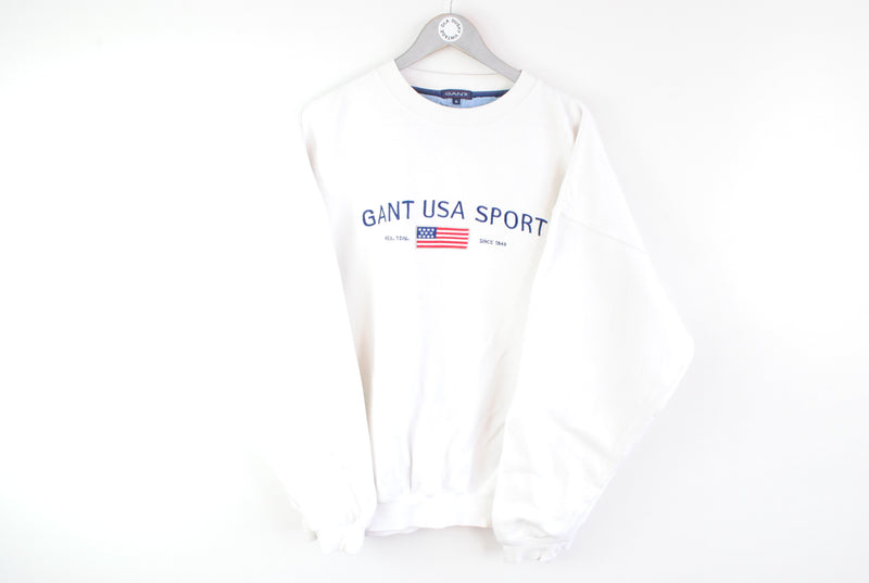 Vintage Gant USA Sport Sweatshirt XLarge white big embroidery logo retro 90s wear