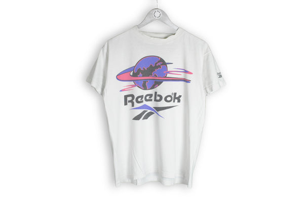 Vintage Reebok T-Shirt Small planet logo white big logo rbk 80s
