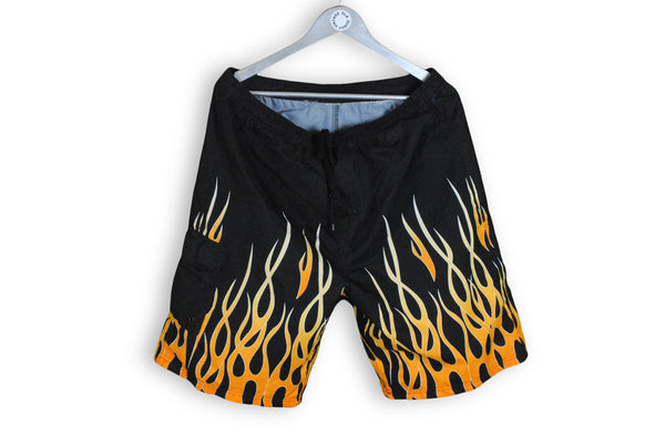 vintage black flame fire pattern shorts swimming