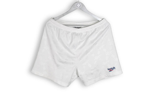 vintage reebok essentials white shorts logo 90s small