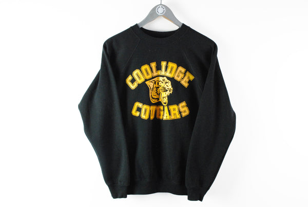 Vintage Hanes Coolidge Cougars Sweatshirt Medium black yellow big logo retro 90s sport jumper made in USA