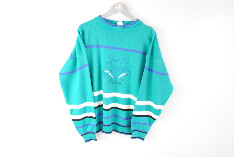 Vintage green miami Surf Beach Sweater green big logo retro 80s clothing