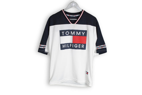 Vintage Tommy Hilfiger T-Shirt Medium big logo white black 