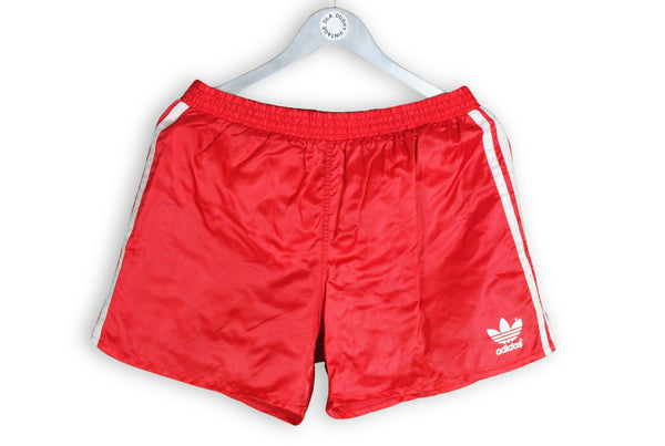 Vintage Adidas Shorts 80s retro track athletic shorts red polyester white stripes running shorts