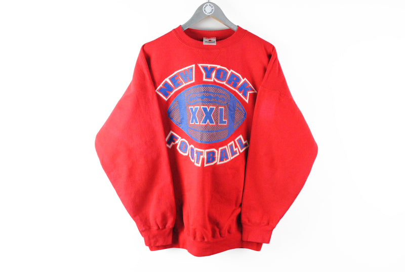 Vintage New York USA Football Sweatshirt XLarge red blue big logo 90s NFL XXL ball sport jumper