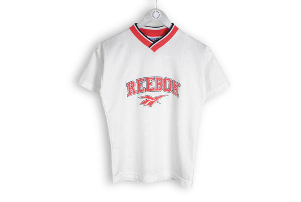 Vintage Reebok T-Shirt Women's 32 big logo white red polyester shirt
