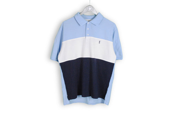 vintage yves saint laurent ysl polo t-shirt blue white small logo classic ysl