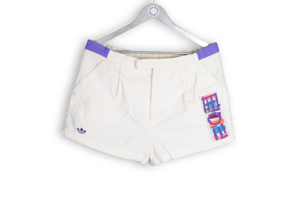 Vintage Adidas Shorts 80s retro track athletic shorts  white purple cotton tennis court shorts Stefan Edberg 