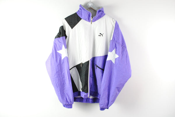 Vintage Puma Track Jacket XLarge / XXLarge purple white retro 90s star logo athletic windbreaker