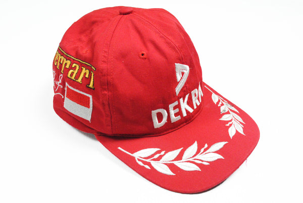 Vintage Ferrari Cap Dekra Monaco Michael Schumacher Grand Prix F1 Formula 1 big logo red hat 90s