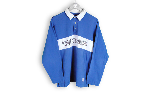 Vintage Levis Rugby Shirt Medium white blue big logo sweatshirt