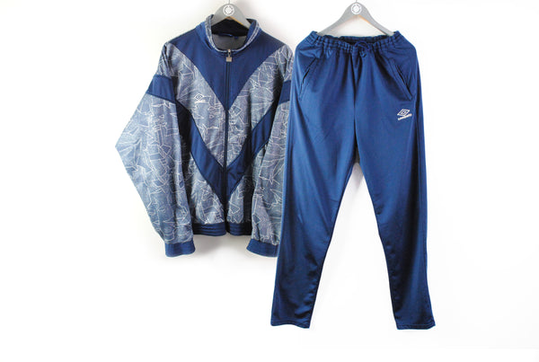 Vintage Umbro Tracksuit XLarge navy blue abstract pattern sport athletic 90s suit Jacket and Pants