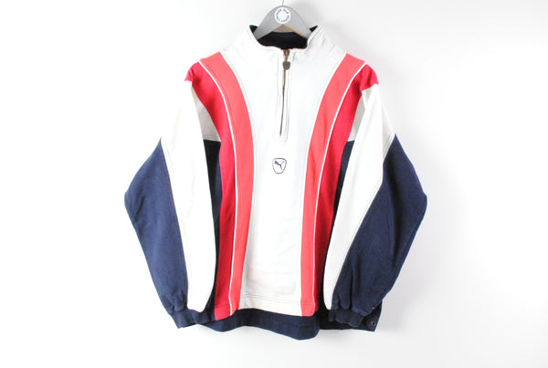 Vintage Puma Half Zip Sweatshirt Women's Medium / Large multicolor blue white red 90s retro sport jumper
