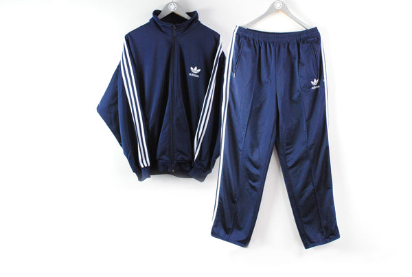 Vintage Adidas Tracksuit XLarge jacket and pants 90s navy blue retro style athletic sport suit classic originals 