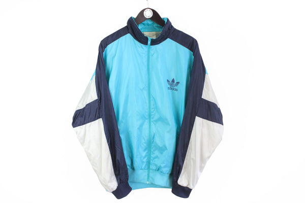 Vintage Adidas Track Jacket Large blue full zip 90s windbreaker sport style light color