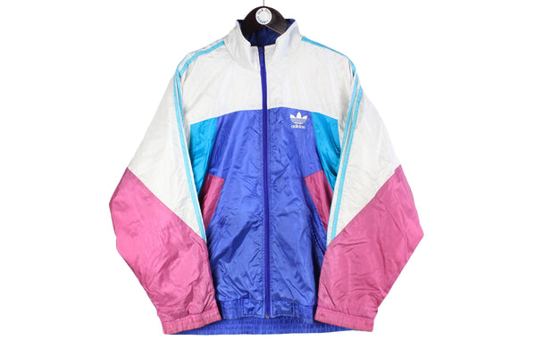 Vintage Adidas Tracksuit Large white blue 90s retro streetwear sport style jacket and pants classic sport windbreaker
