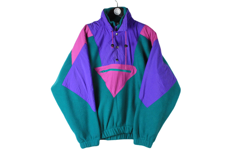 Vintage Fleece 1/4 Zip Large green purple 90s anorak ski sweater
