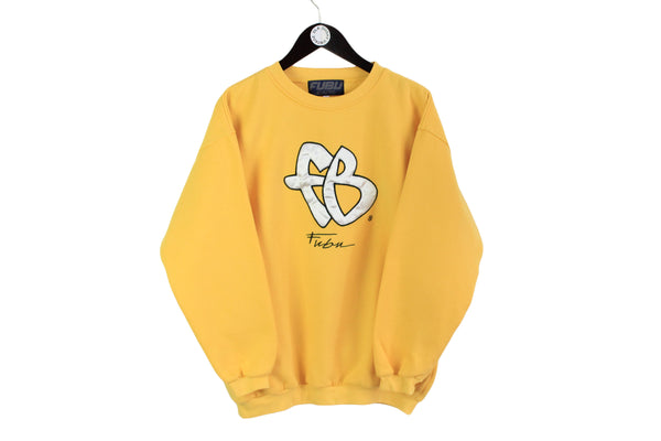Vintage Fubu Sweatshirt Small hip hop yellow big logo 90's sportswear crewneck bright color