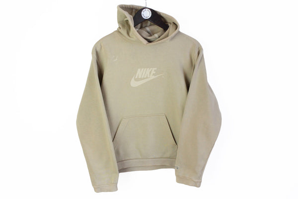 Vintage Nike Hoodie Women's Medium beige big logo 90's authentic retro style hooded jumper