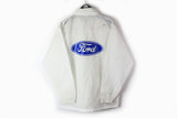Vintage Ford Jacket Large white big logo blue 90s sport car USA style full zip light wear
