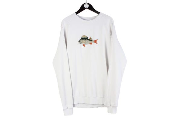 Foret Sweatshirt Large white fish embroidery logo authentic long sleeve crewneck jumper