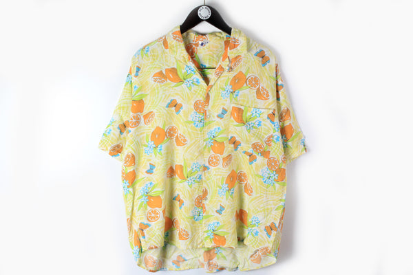 Vintage Hawaii Shirt Large  yellow orange citrus bright summer shirt