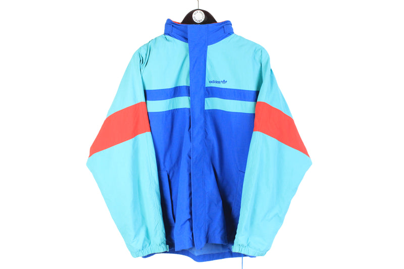 vintage ADIDAS ORIGINALS hooded jacket made in Yugoslavia sportswear Size S mens athletic sport multicolor full zip style retro hipster 80s