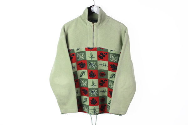 Vintage Fleece 1/4 Zip Medium green red multicolor 90s retro style sweater